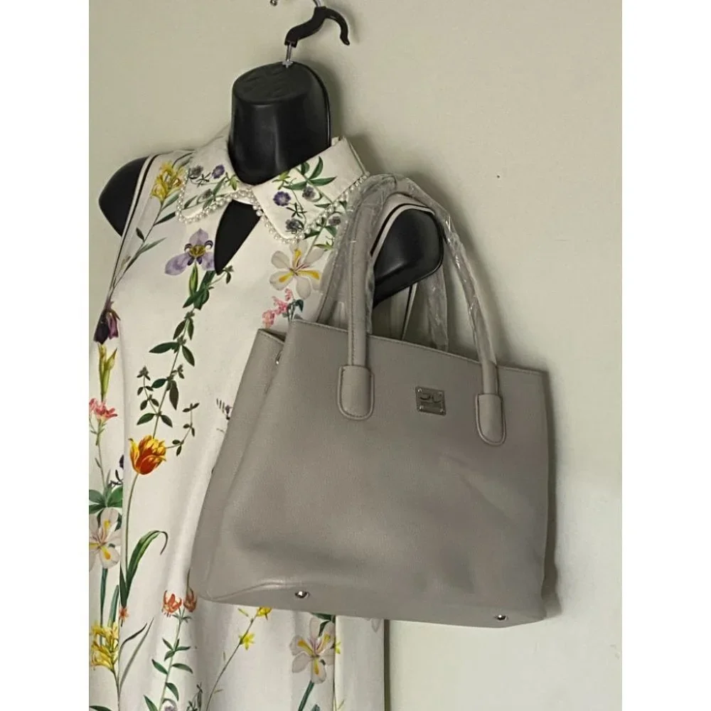 Jessica Moore Gray Large Faux Leather Tote Bag - Picture 7 of 11